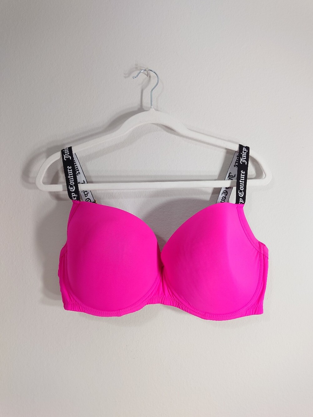 Juicy Couture Hot Pink T-Shirt Bra 42D Logo Strap Underwire Padded